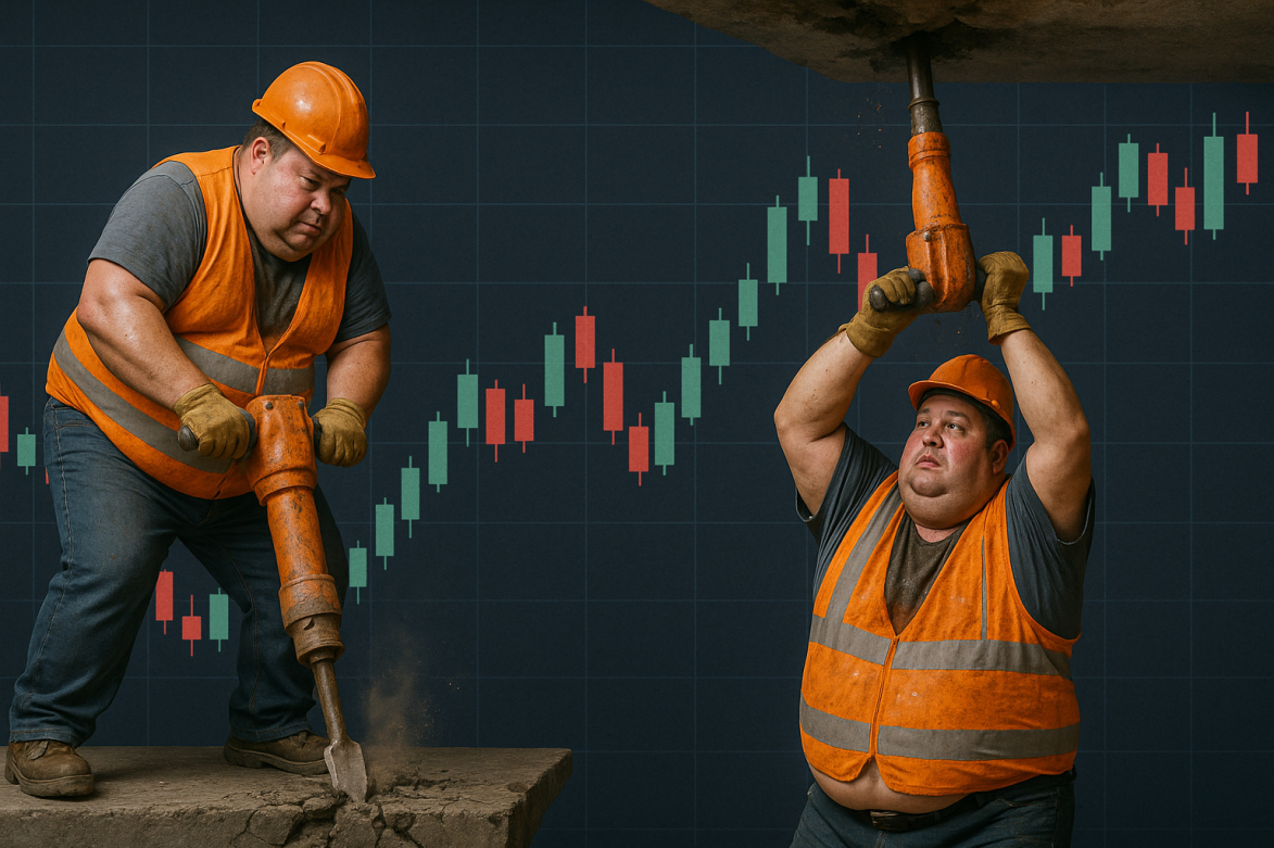 Image of construction workers drilling a candlestick chart