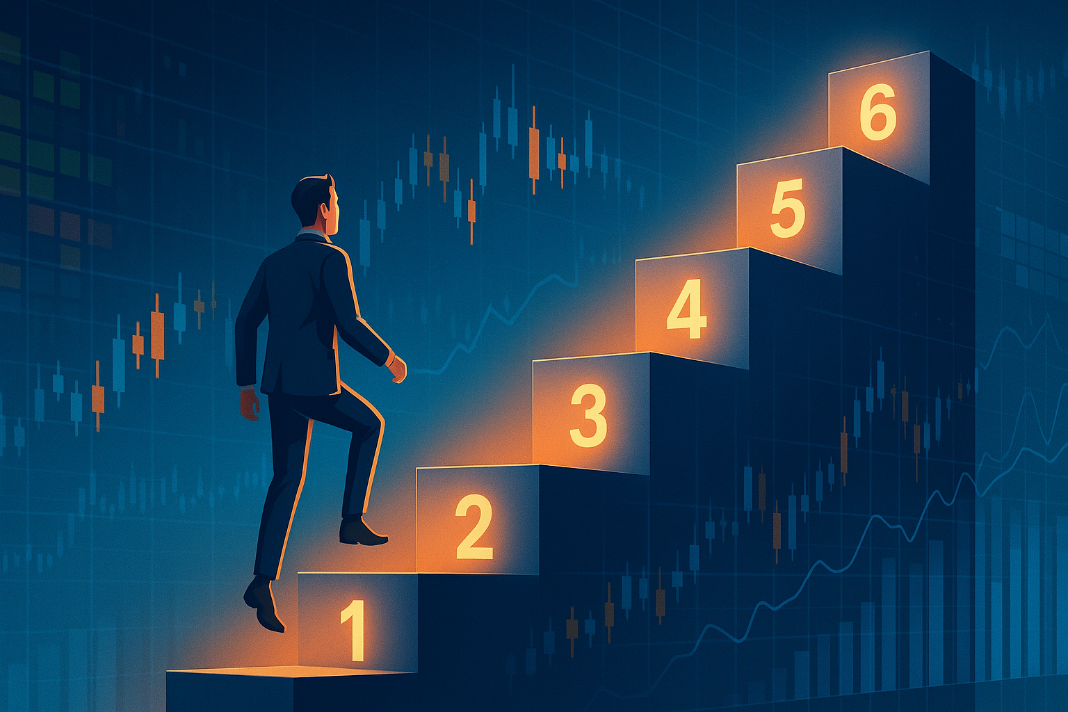 image of a man climbing a 6 step stair to learn order flow the right way